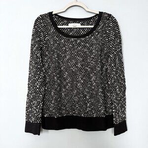 LOFT Textured Knit Sweater (Black/White) M
